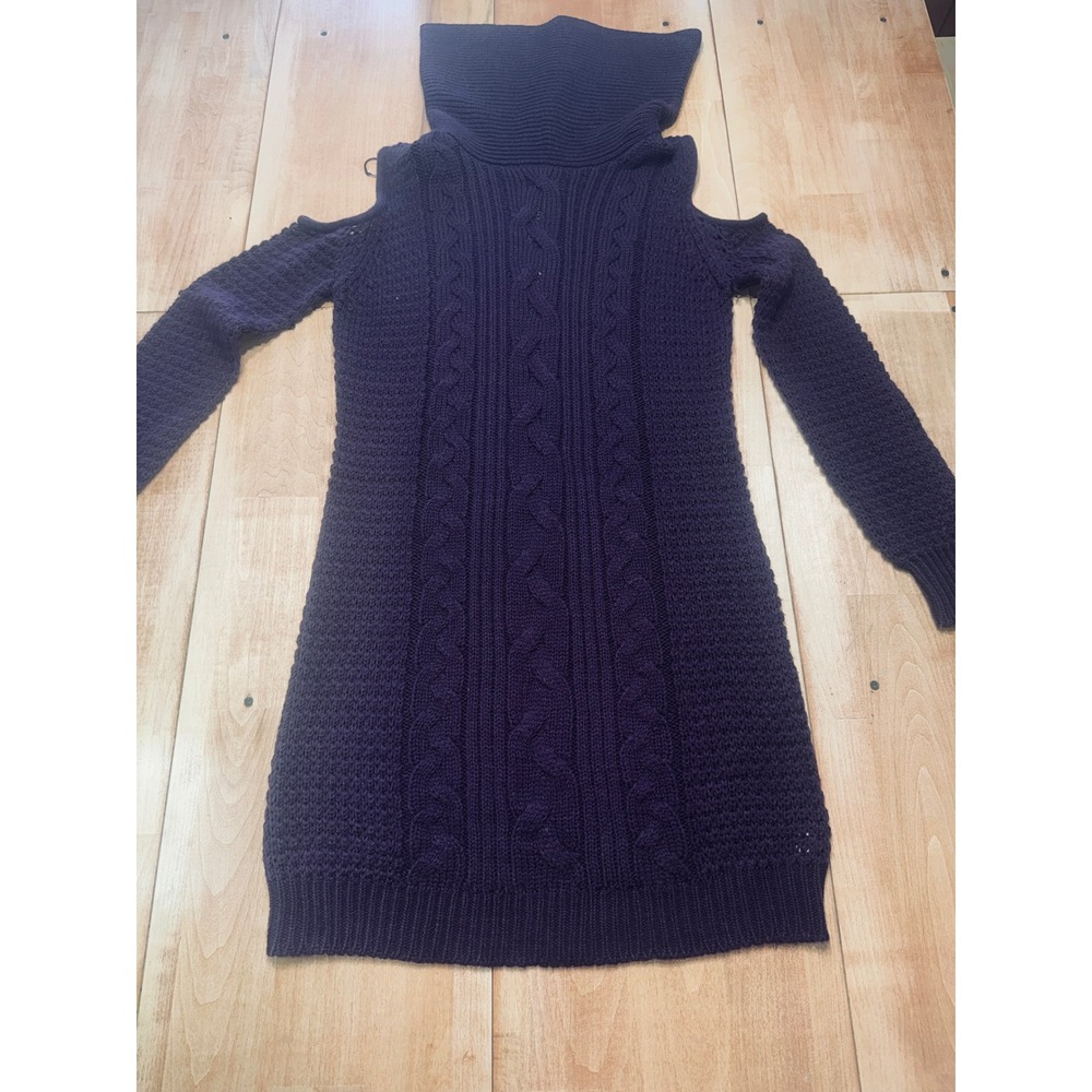Alya Purple Cable Knit Cold‎ Shoulder Turtleneck Sweater Dress Size S